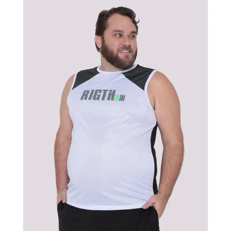Regata Esportivo Machão Plus Size Recorte Branco G2