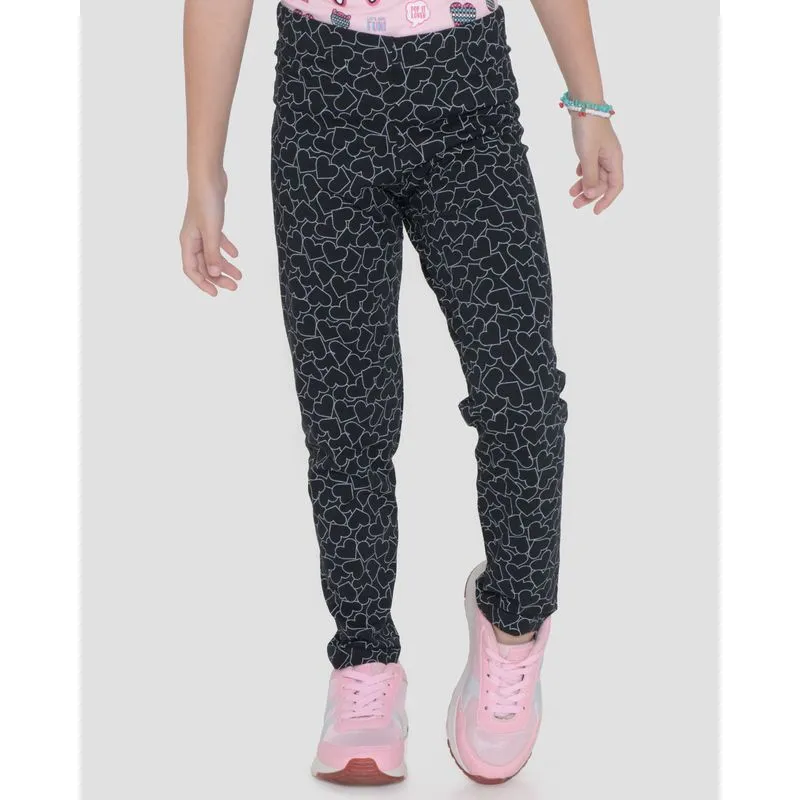 Calça Legging Juvenil Estampa Coração Preta 5200018413910
