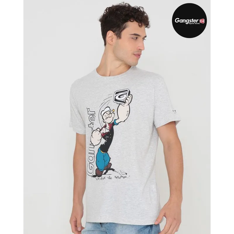 Camiseta Popeye Gangster Cinza Claro GG