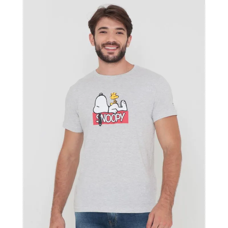 Camiseta Masculina Snoopy Gangster Cinza Claro G