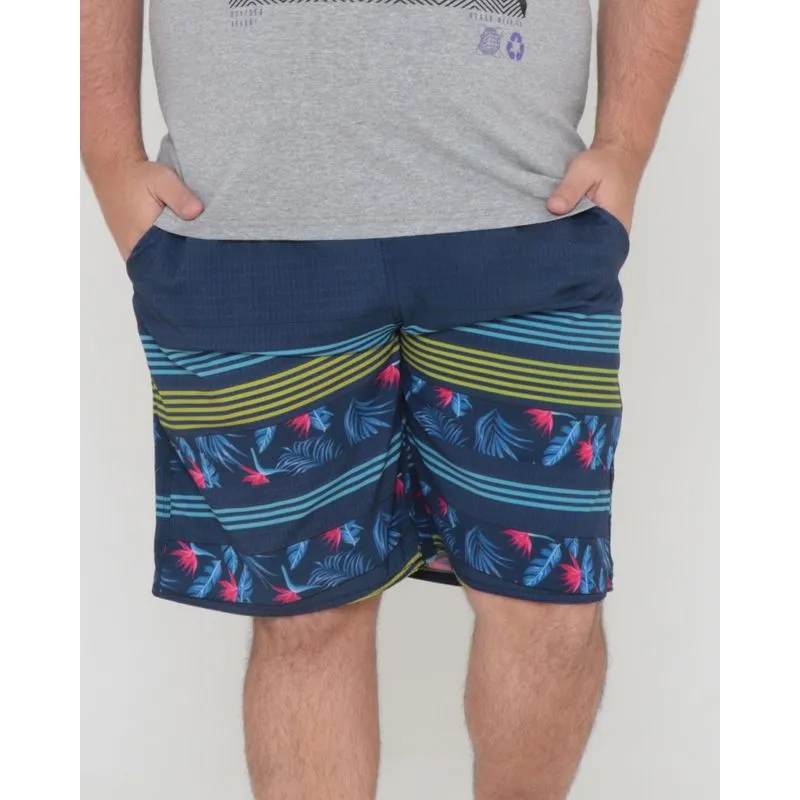 Bermuda Masculina Plus Size Surf Listras Azul G1