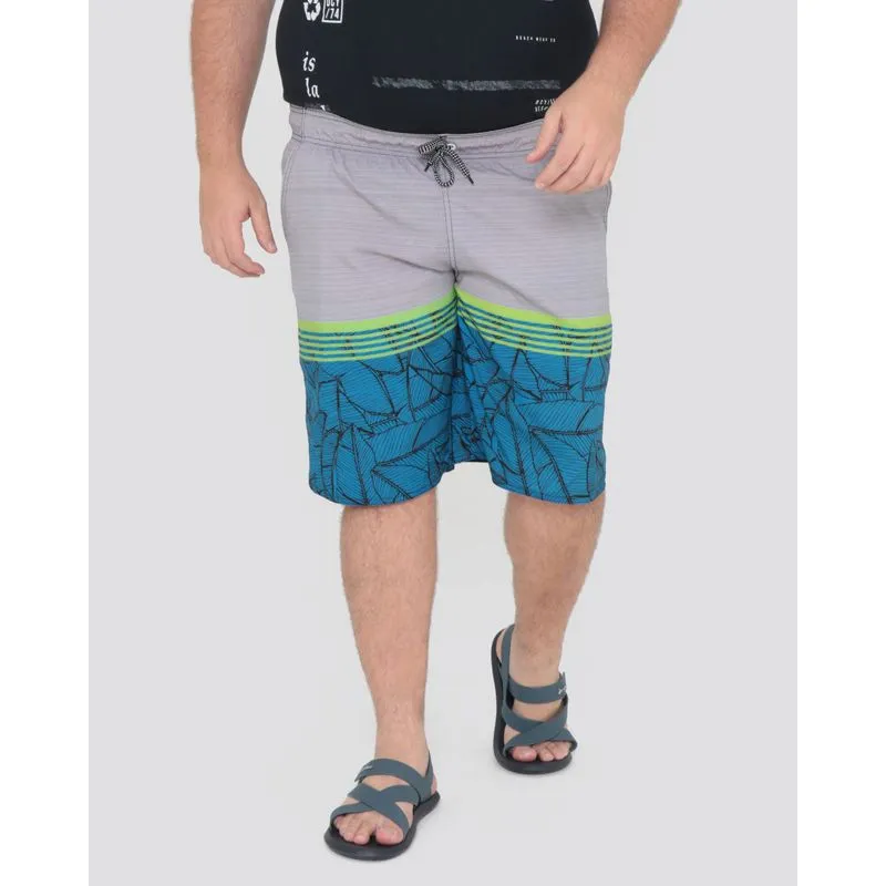 Bermuda Masculina Plus Size Estampa Listrada Cinza G1
