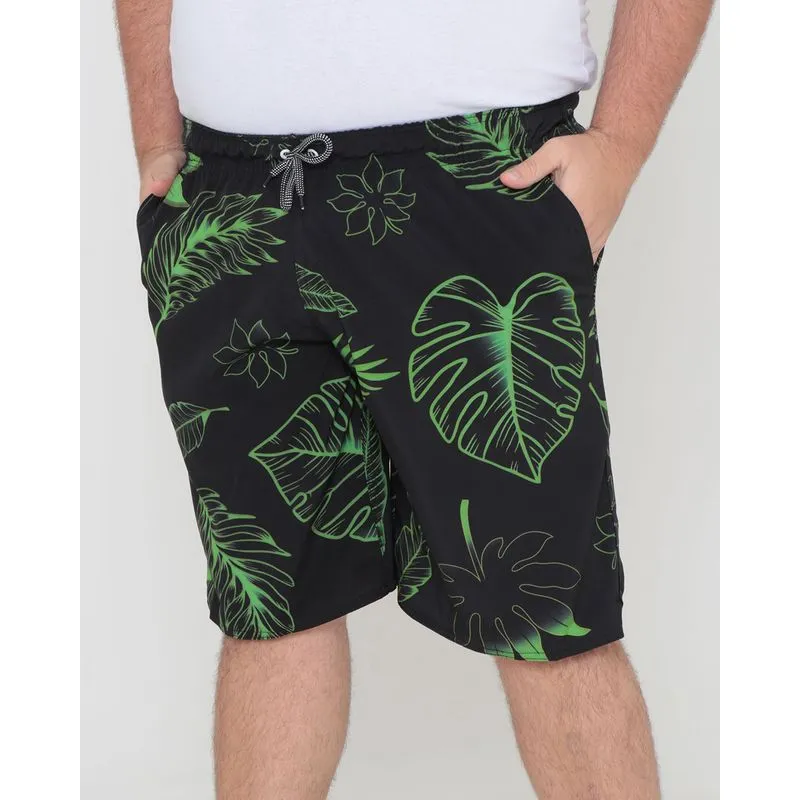 Bermuda Masculina Plus Size Estampa Floral Preta G1