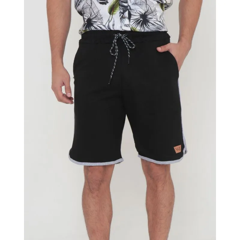 Bermuda Moletinho Masculina Com Viés Preta M