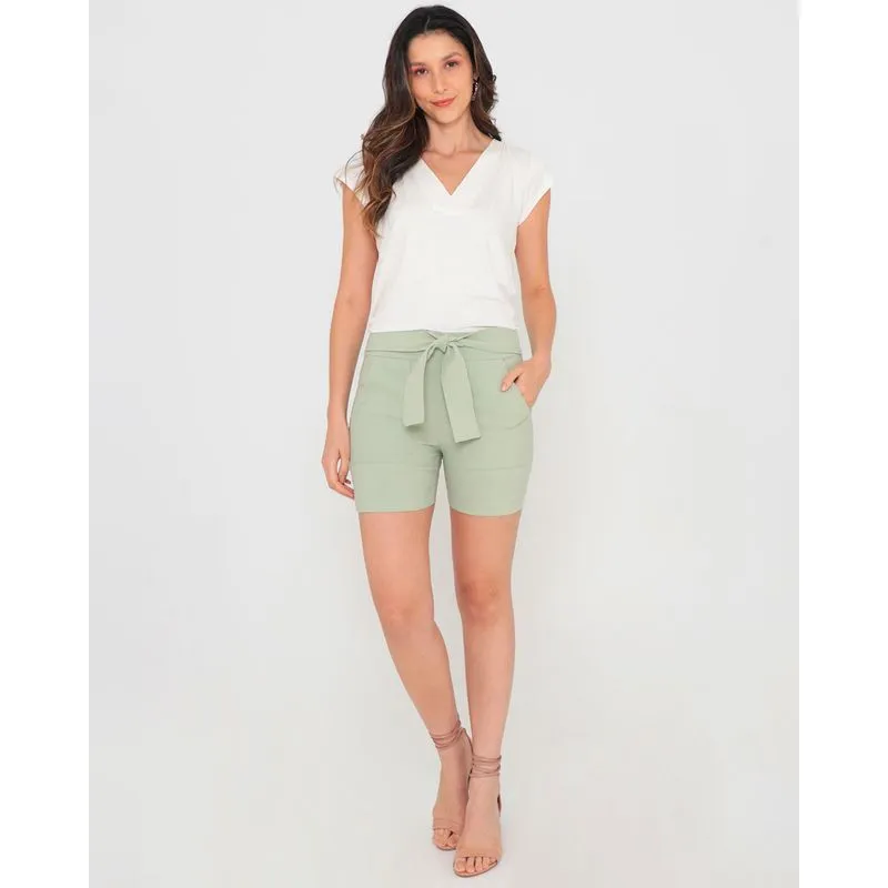 Short Feminino Bengaline Com Amarração Verde Claro M