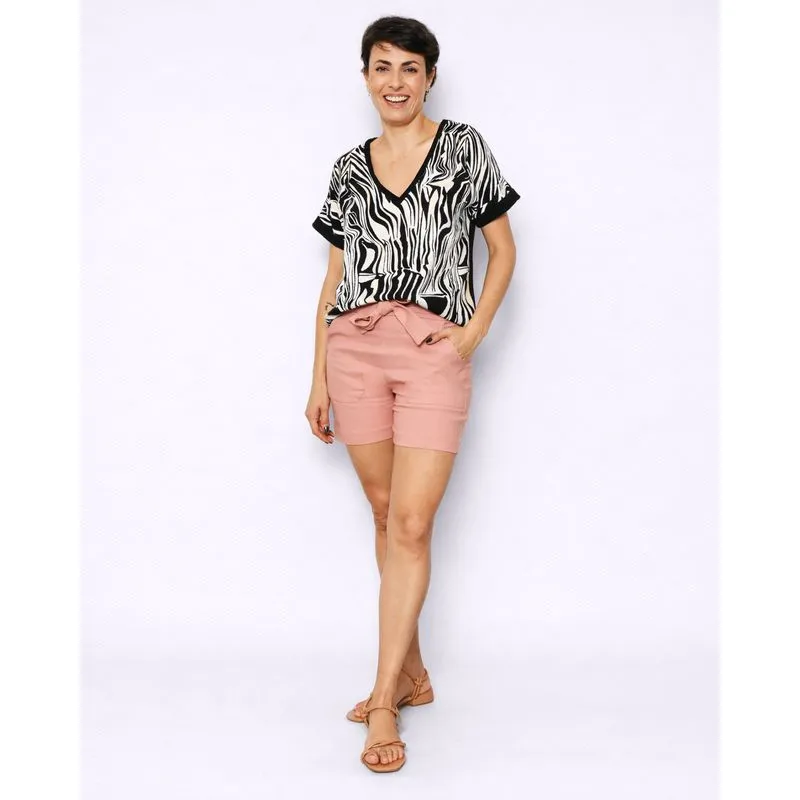 Short Feminino Bengaline Com Amarração Rosa M