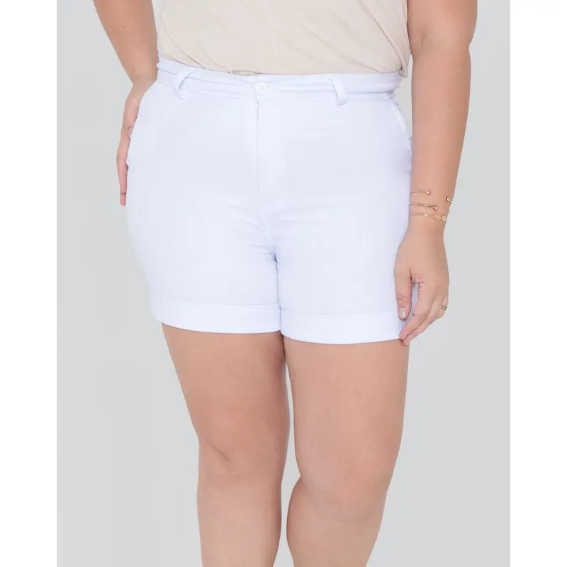 Short Plus Size Feminino Sarja Branco 50