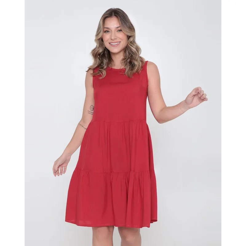 Vestido Viscose Regata Três Marias Vermelho Médio P