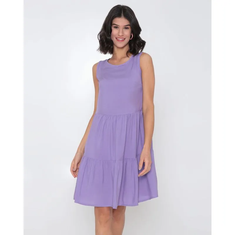 Vestido Regata Curto Com Babados Lilás Claro G