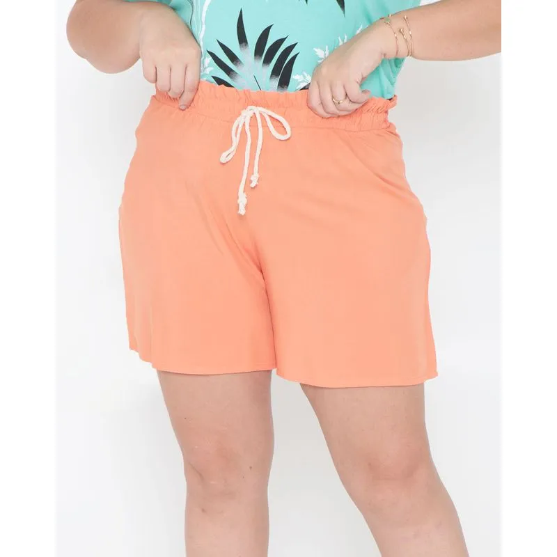 Short Plus Size Feminino Cordão Viscose Laranja G3