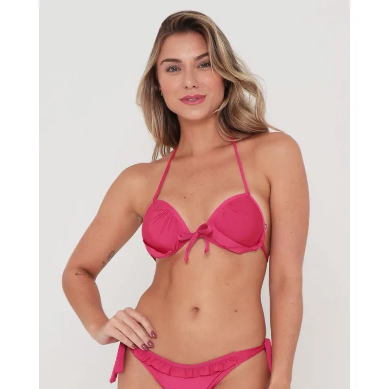 Biquíni Top Avulso Com Babado E Bojo De Amarrar Rosa G