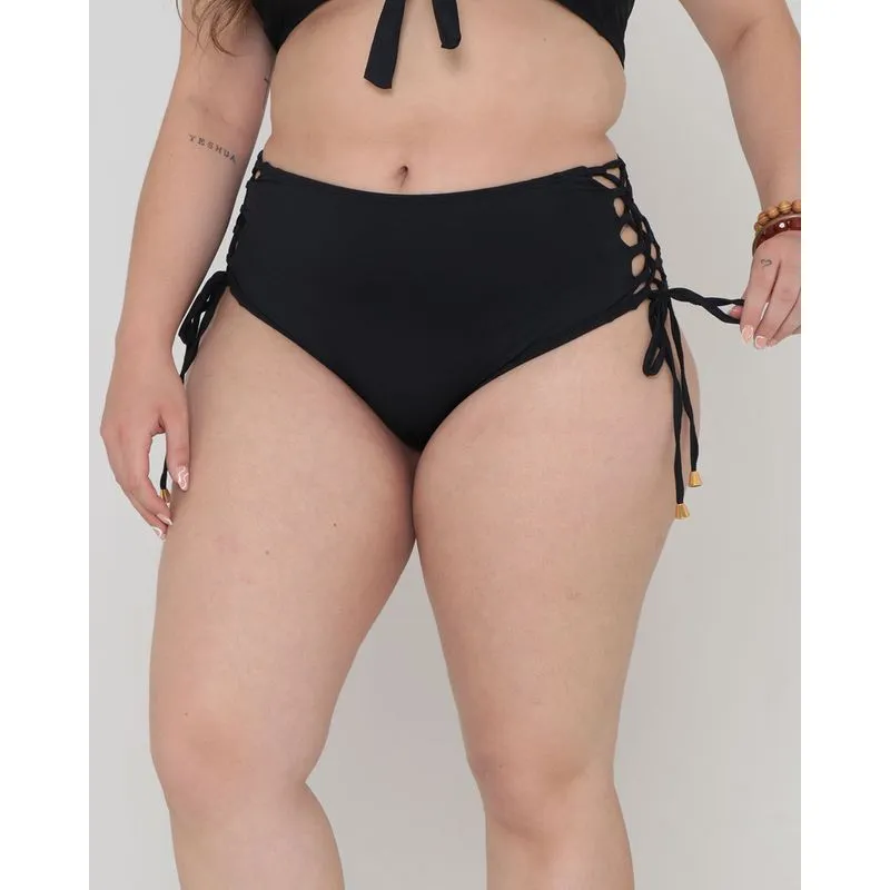Biquíni Calcinha Plus Size Amarração Lateral Preto 50