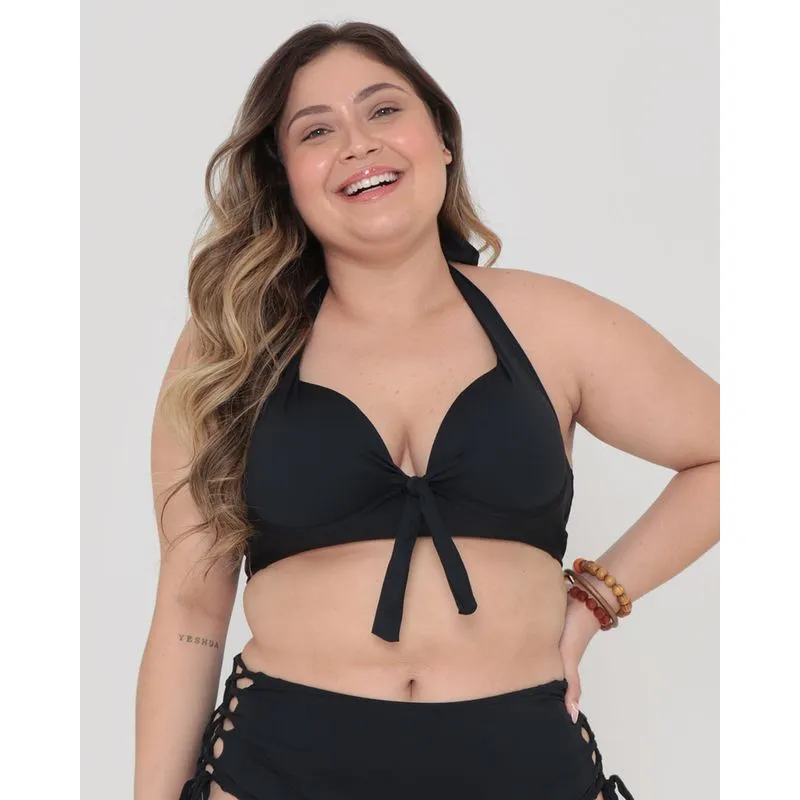 Biquíni Plus Size Top Com Bojo Lacinho Preto 48
