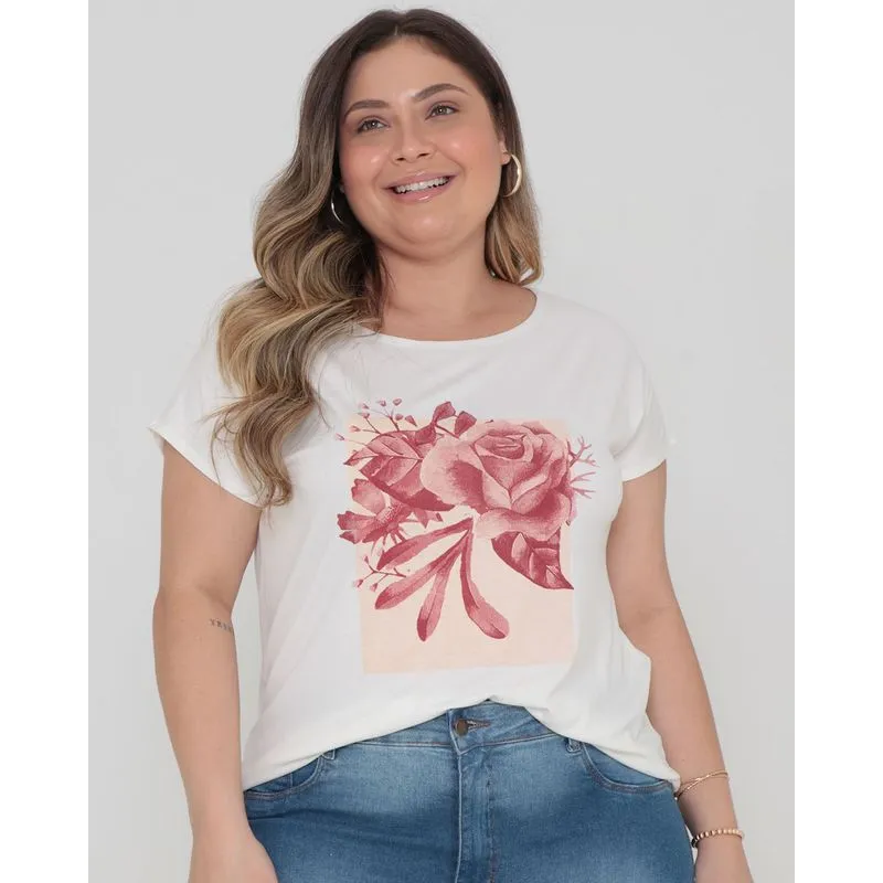 Blusa Plus Size Estampa Floral Off White G3