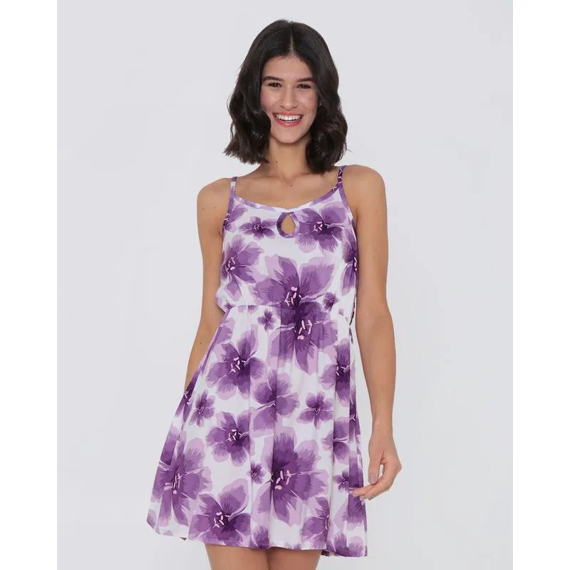 Vestido Feminino Alças Finas Estampa Floral Lilás 11671000342088UN