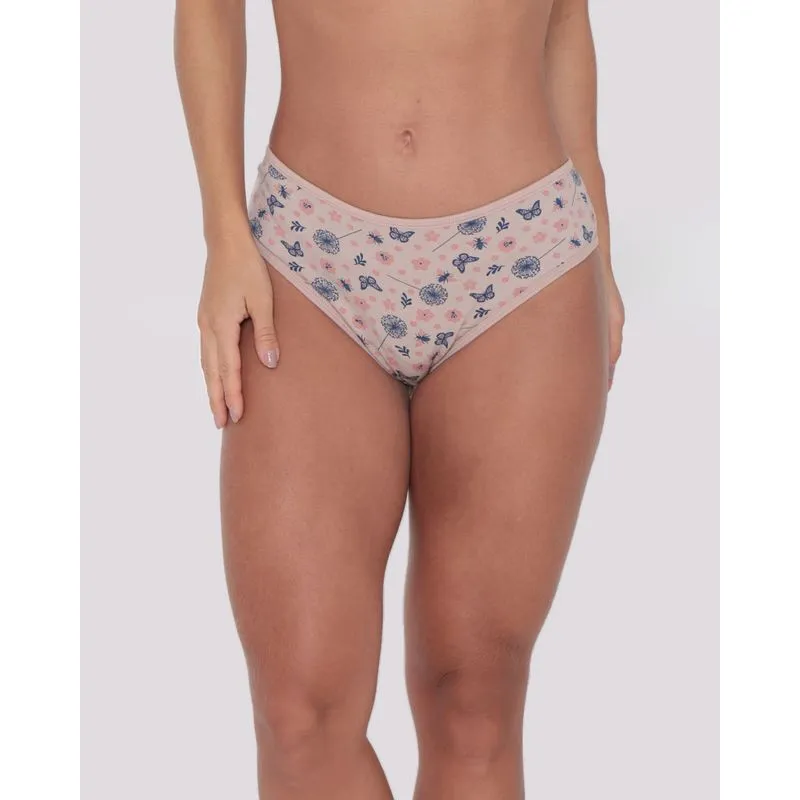 Calcinha Feminina Biquíni Algodão Floral Bege Claro P
