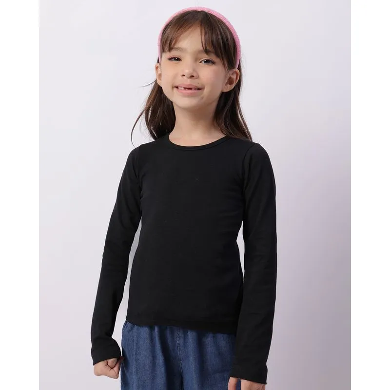 Blusa Infantil Básica Manga Longa Preta 8