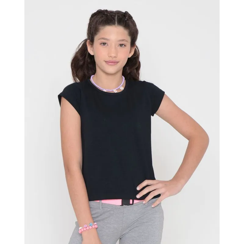 Blusa Juvenil Básica Lisa Preta 12