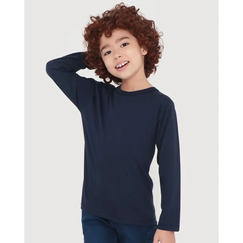 Camiseta Infantil Básica Manga Longa Marinho 4