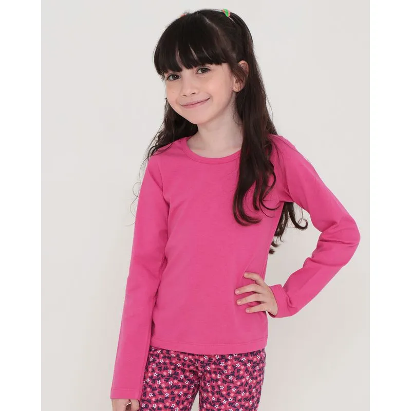 Blusa Infantil Manga Longa Básica Rosa 6