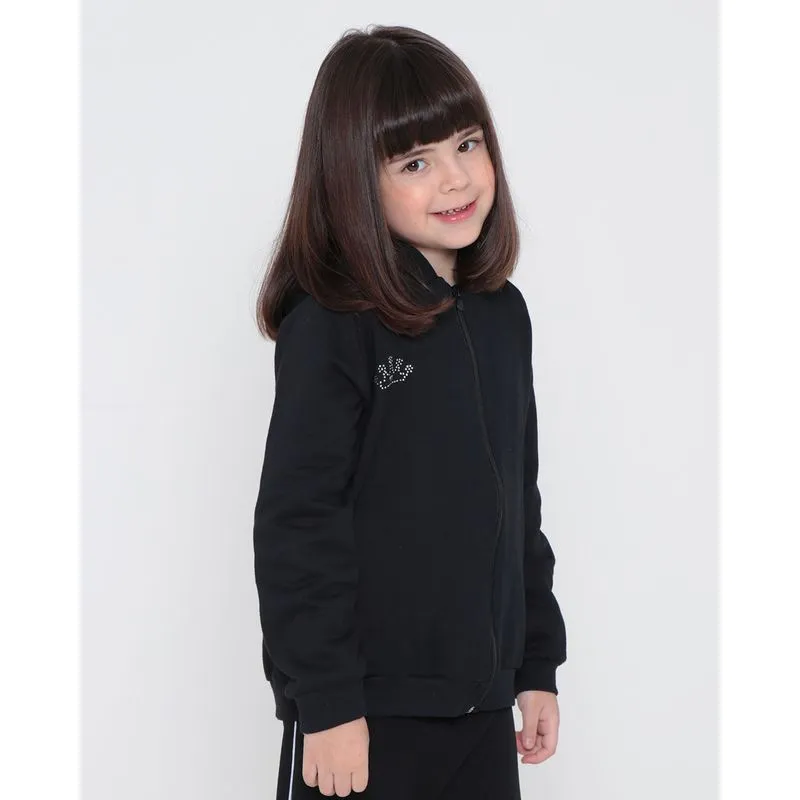 Casaco Infantil Moletom Capuz Preto 4
