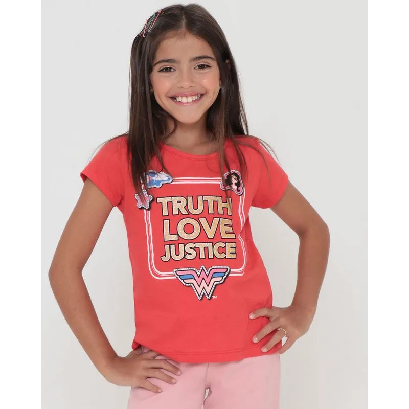 Blusa Infantil Mulher Maravilha Liga da Justiça Vermelha 8