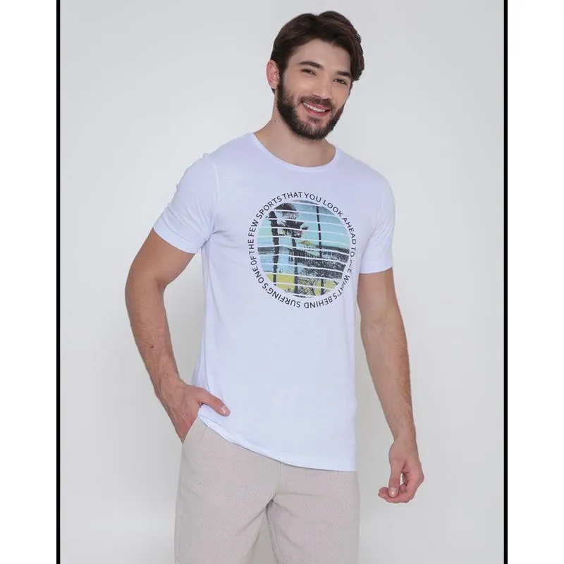 Camiseta Manga Curta Estampada Branca M