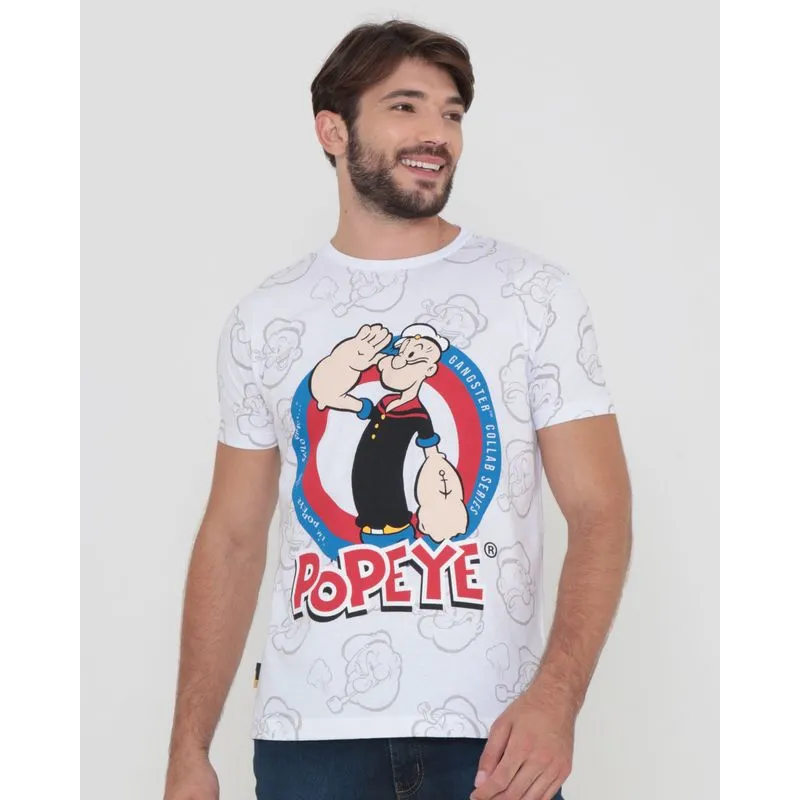 Camiseta Masculina Popeye Gangster Branca G