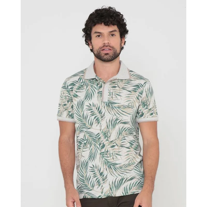 Polo Masculina Algodão Manga Curta Mescla Floral G