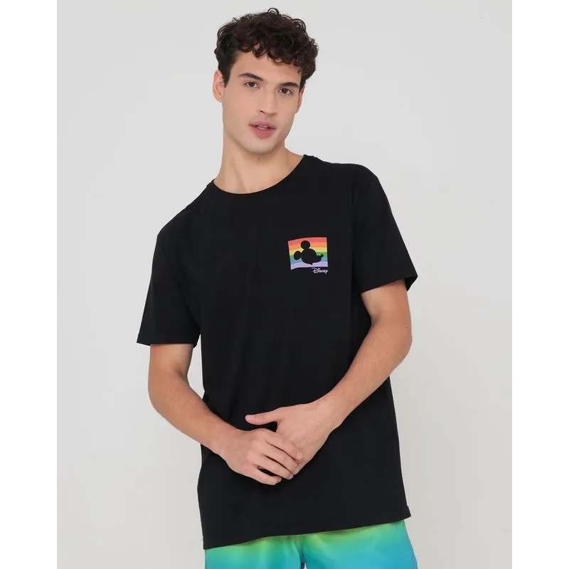 Camiseta Masculina Algodão Disney Mickey Manga Curta Preta G
