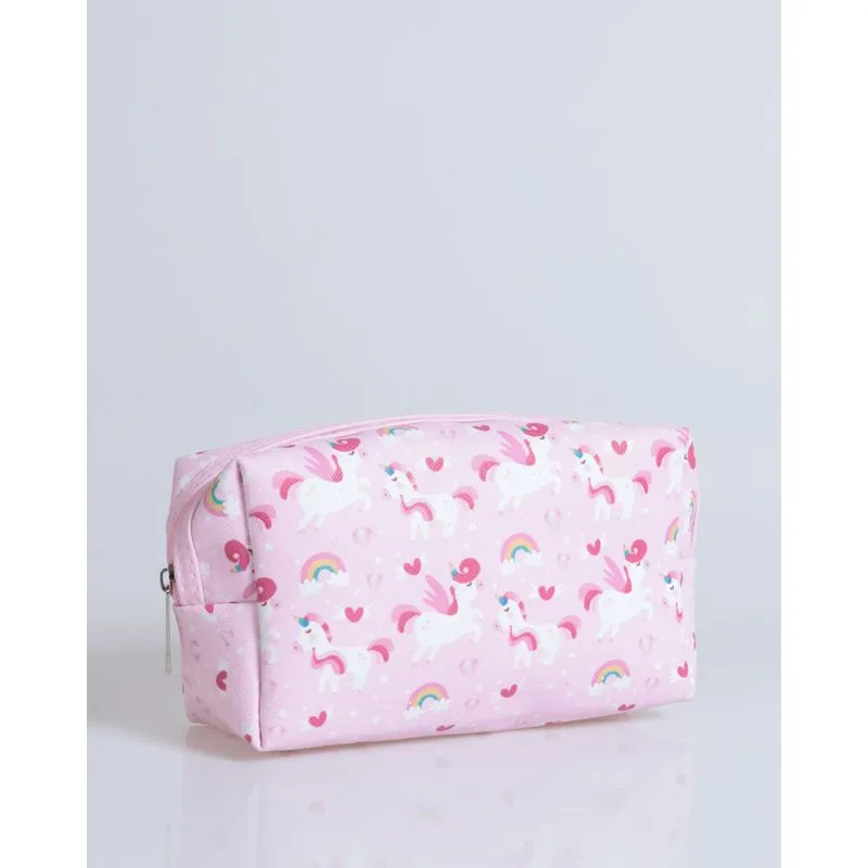 Nécessaire Estampa Unicórnios Rosa Claro UN
