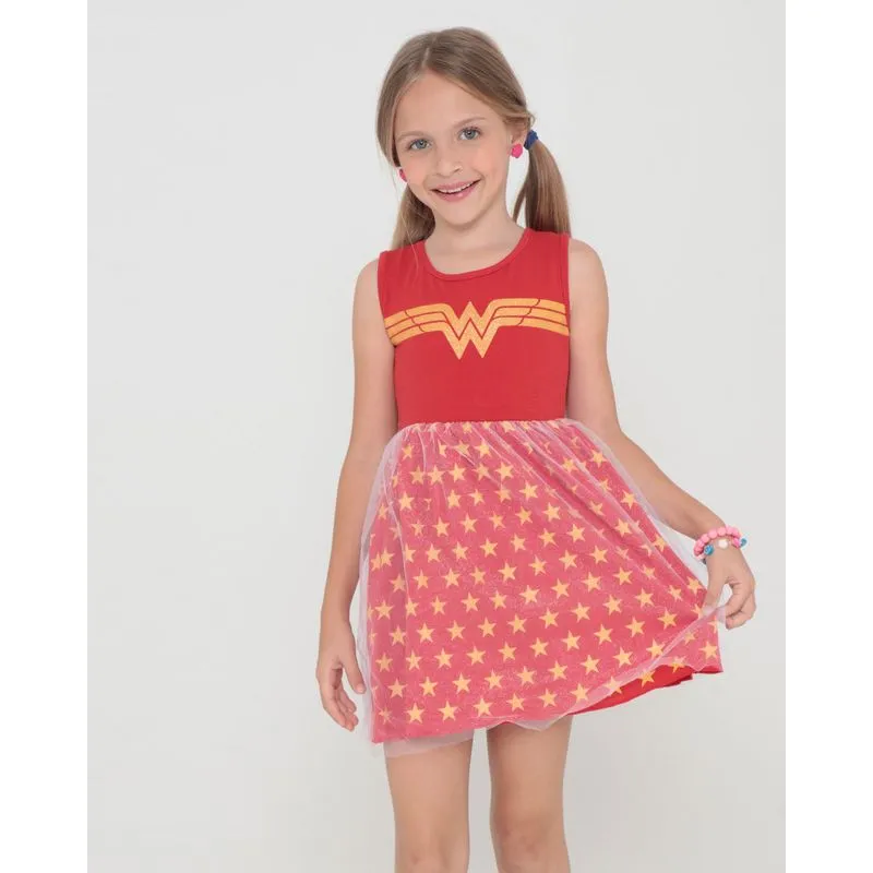 Vestido infantil Mulher Maravilha Vermelho 4