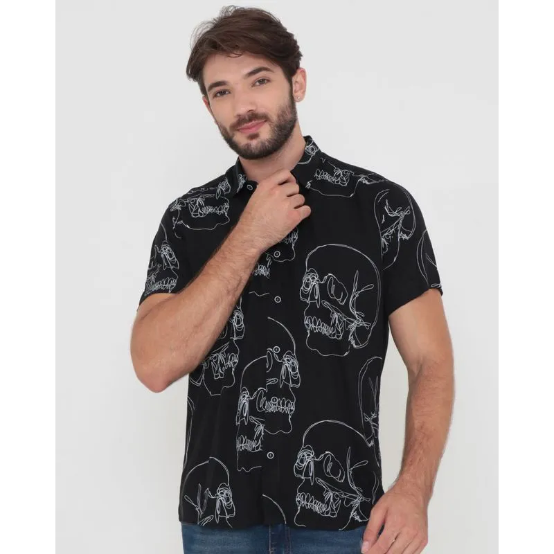 Camisa Masculina Estampa Caveira Preta 4