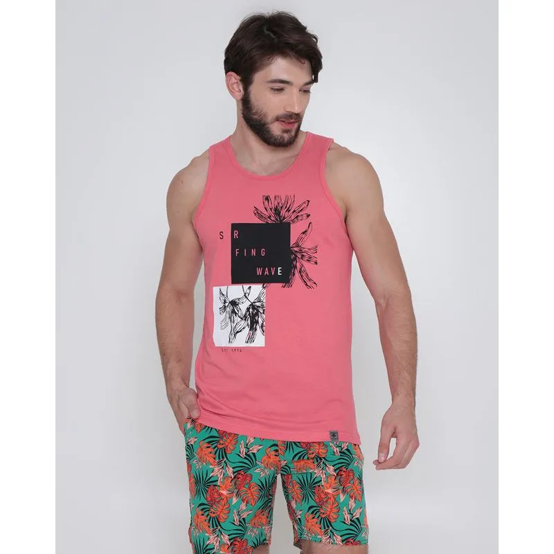 Regata Masculina Estampa Tropical Rosa Claro M