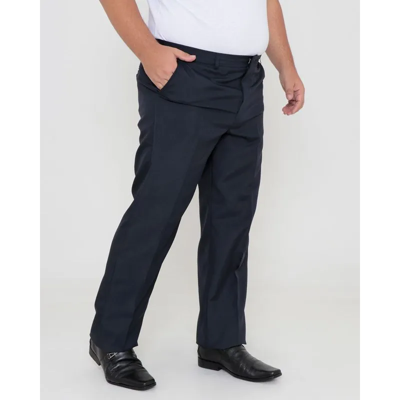 Calça Social Masculina Plus Size Oxford Reta Azul Marinho 52