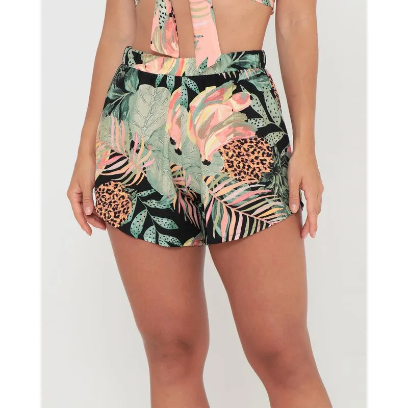 Short Boxer Estampa Tropical Preto P