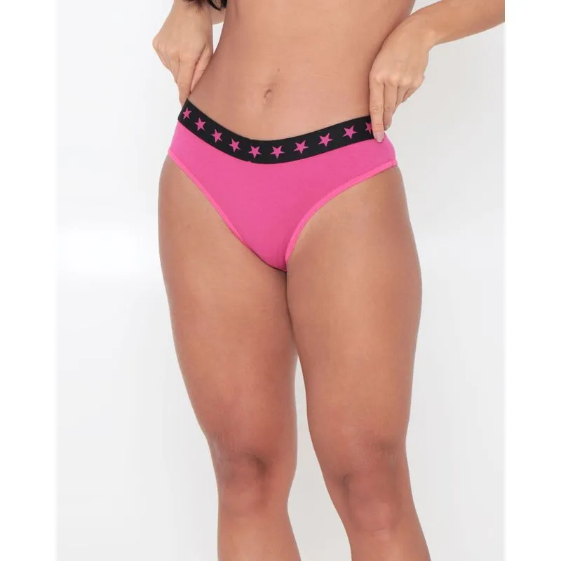 Calcinha Feminina Biquíni Elástico Estampa Estrela Rosa G