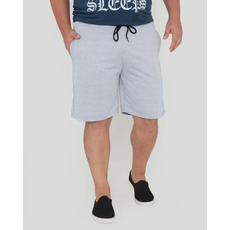 Bermuda Plus Size Moletinho Listras Azul Marinho G3