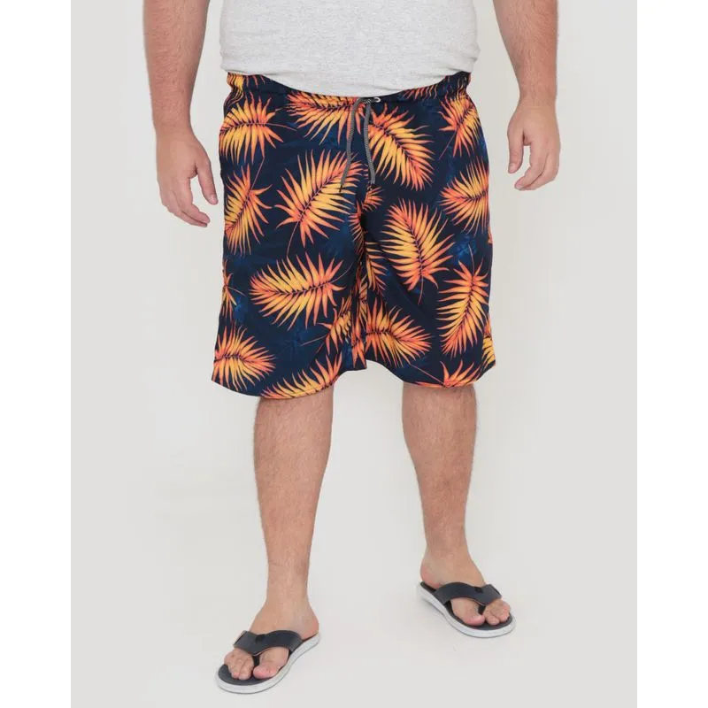 Bermuda Plus Size Masculina Estampa Floral Azul Marinho G4