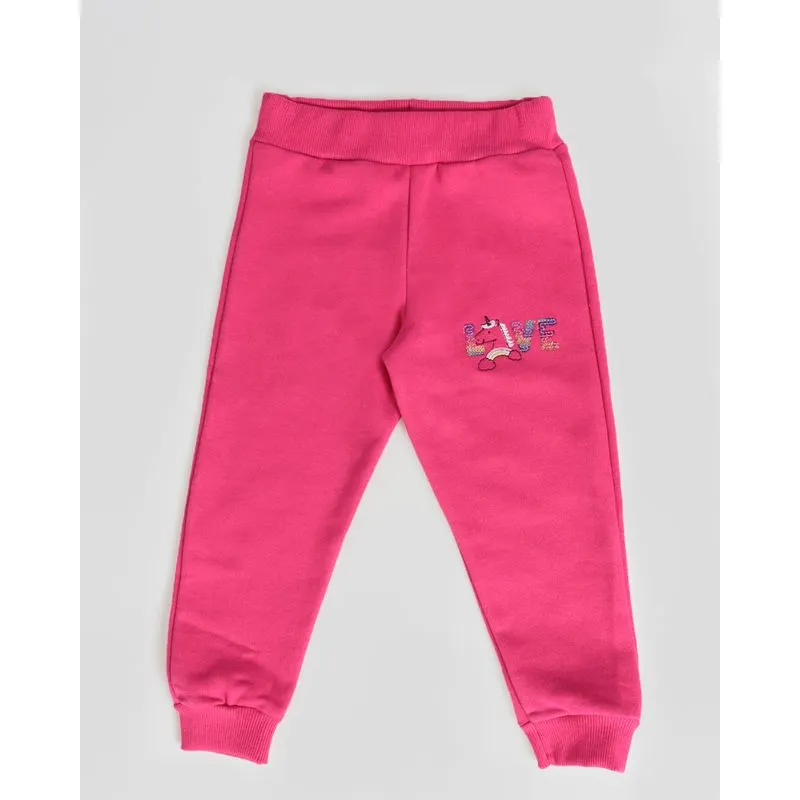 Calça Moletom Bebê Bordado Unicórnio Com Paetê Rosa 2