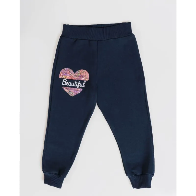 Calça Moletom Bebê Bordado Paetê Azul Marinho 2