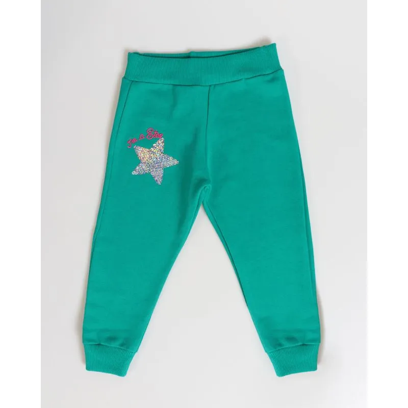 Calça Moletom Bebê Bordado Estrela Com Paetê Verde 1