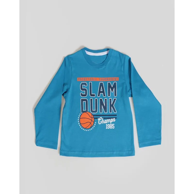 Camiseta Bebê Manga Longa Estampa Basketball Azul 3