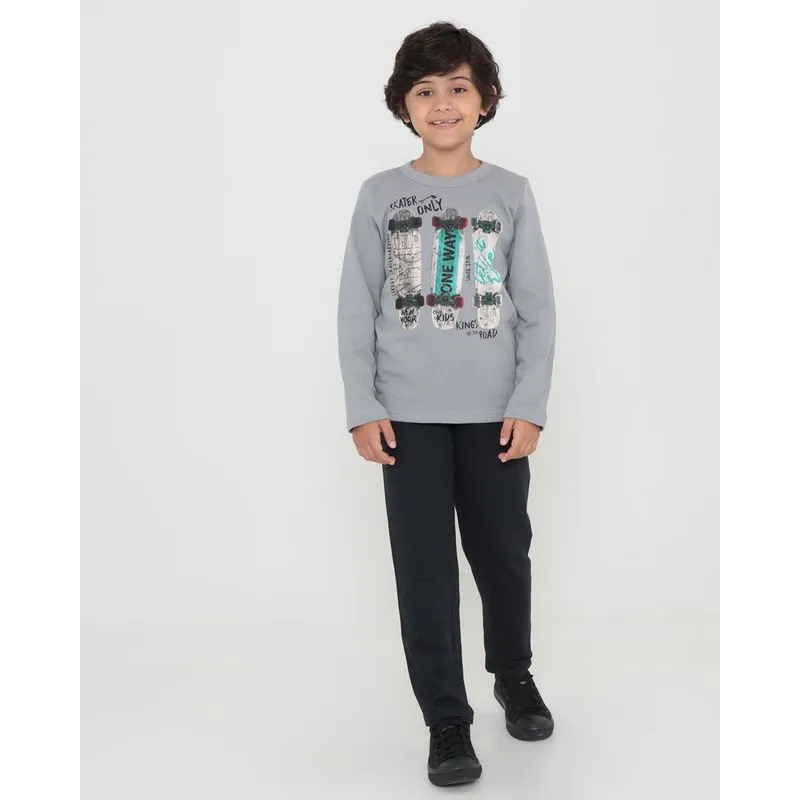 Conjunto Infantil Moletom Estampa Skater Cinza 6