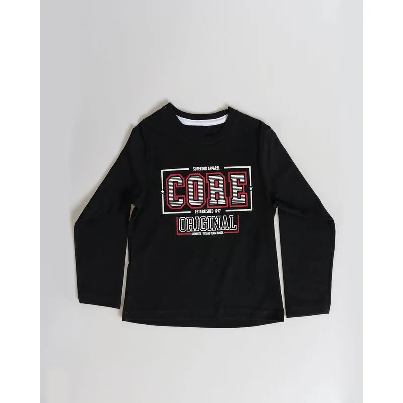 Camiseta Bebê Manga Longa Estampa Core Preta 3