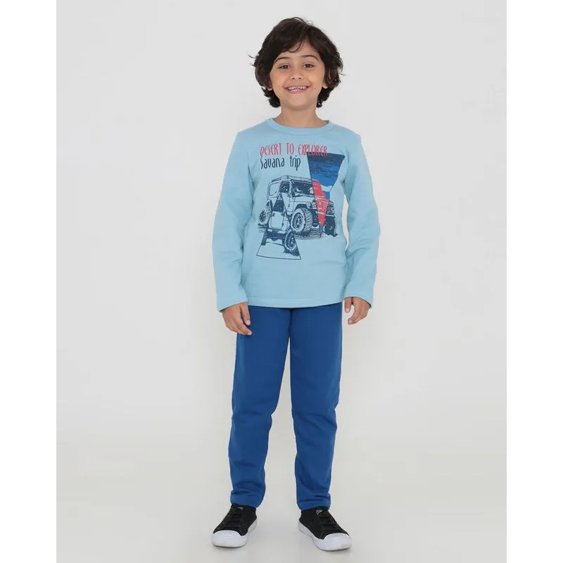 Conjunto Moletom Infantil Manga Longa Estampa Carro Azul 4