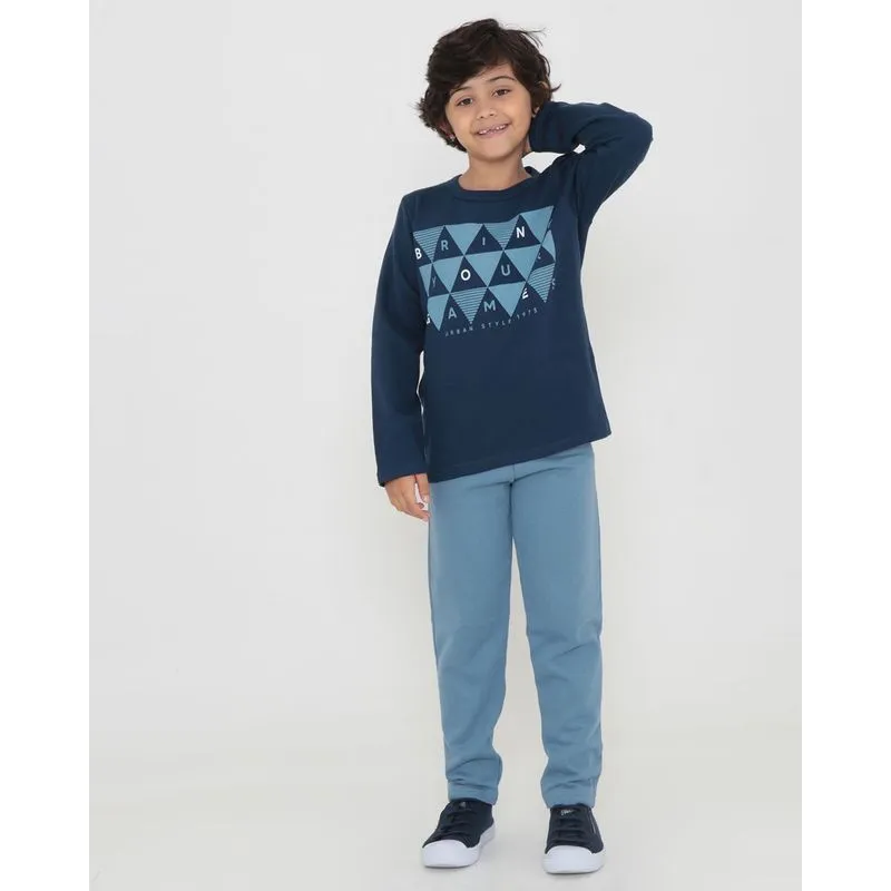 Conjunto Moletom Infantil Masculino Estampa Azul Marinho 6