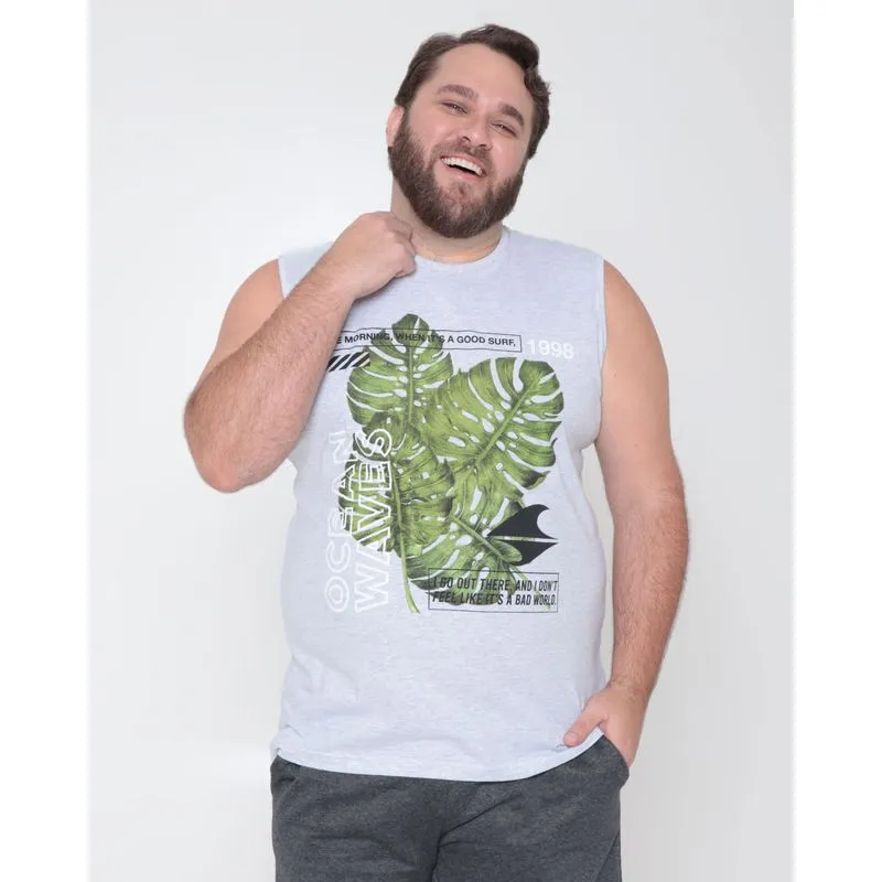 Regata Plus Size Masculina Machão Cinza G3