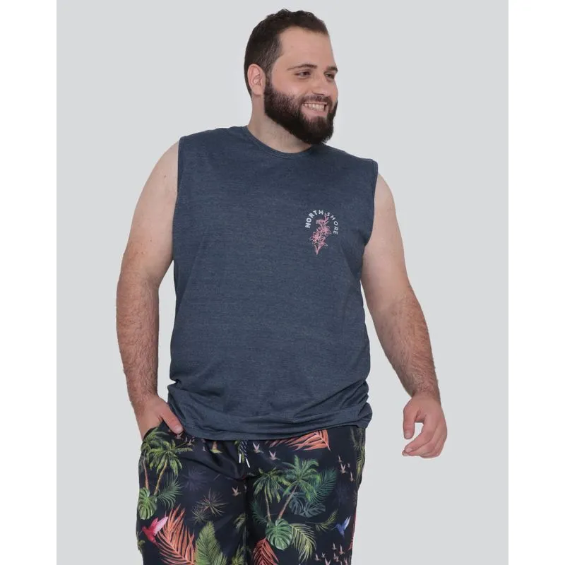 Regata Plus Size Masculina Machão Azul G3