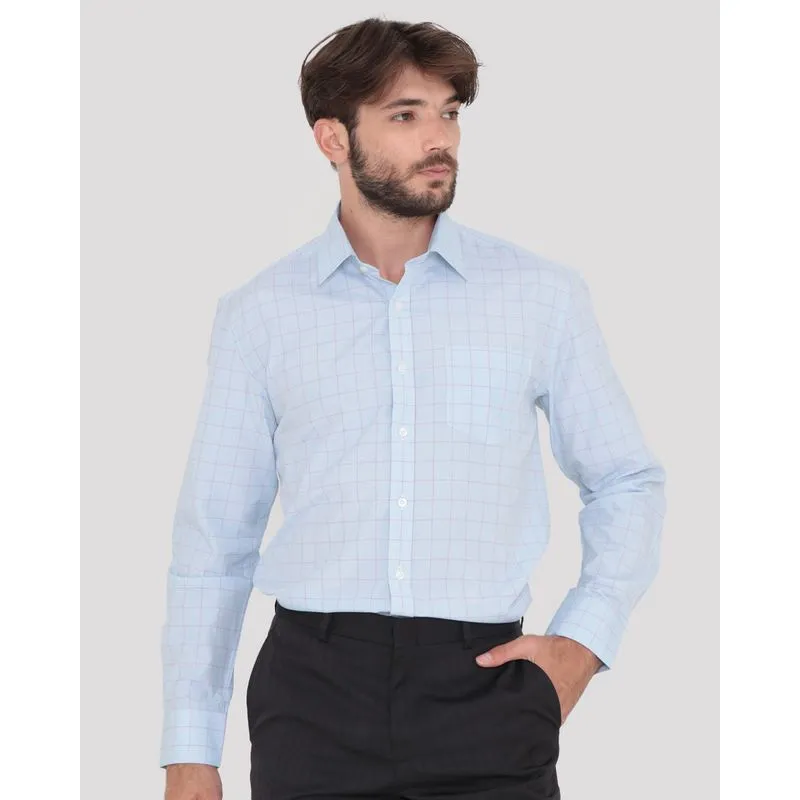 Camisa Social Masculina Quadriculada Azul Claro 3